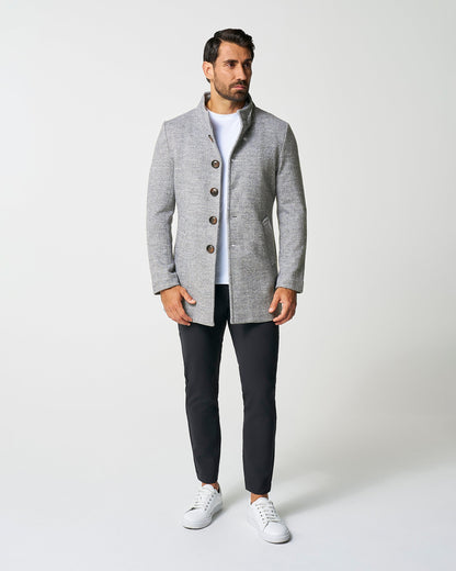 Open Button Overcoat - Grey Herringbone