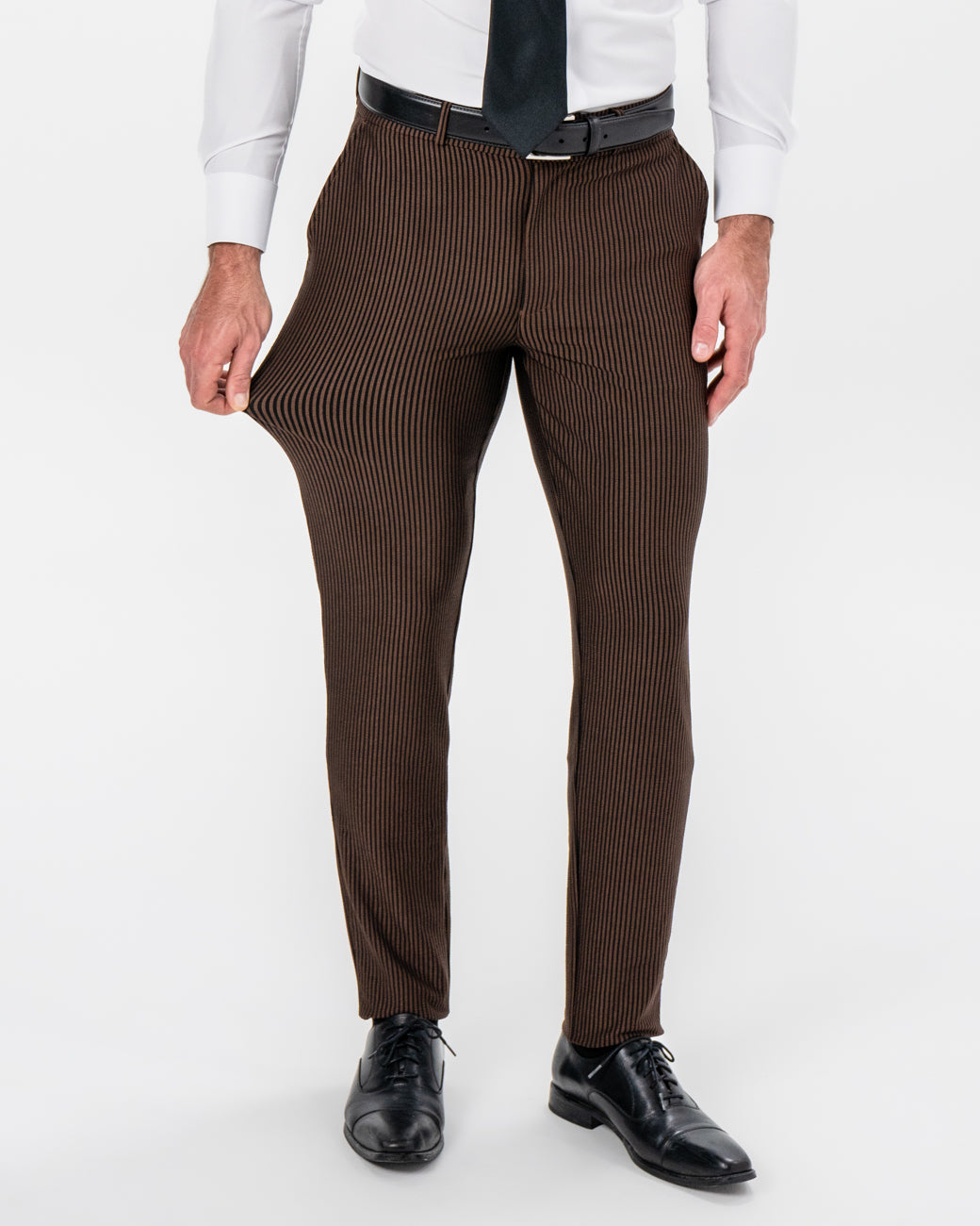 Athletic Fit Stretch Pants - Brown & Black Seersucker