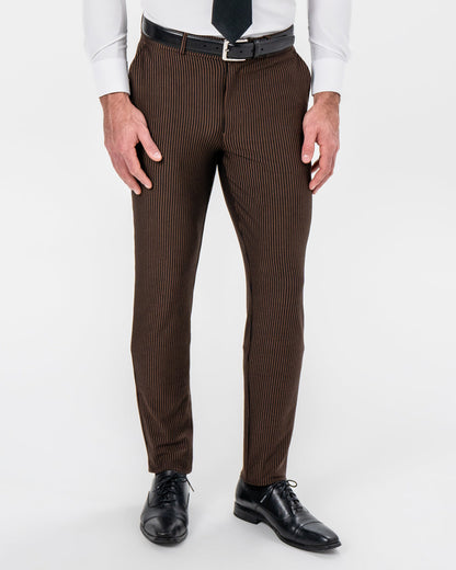 Athletic Fit Stretch Pants - Brown & Black Seersucker
