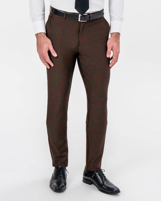 Athletic Fit Stretch Pants - Brown & Black Seersucker