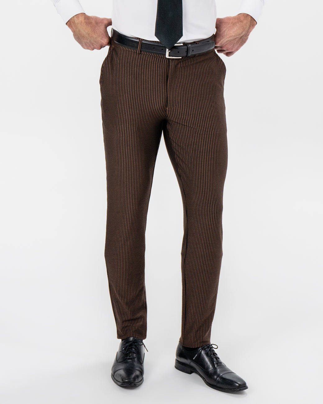 Athletic Fit Stretch Pants - Brown & Black Seersucker