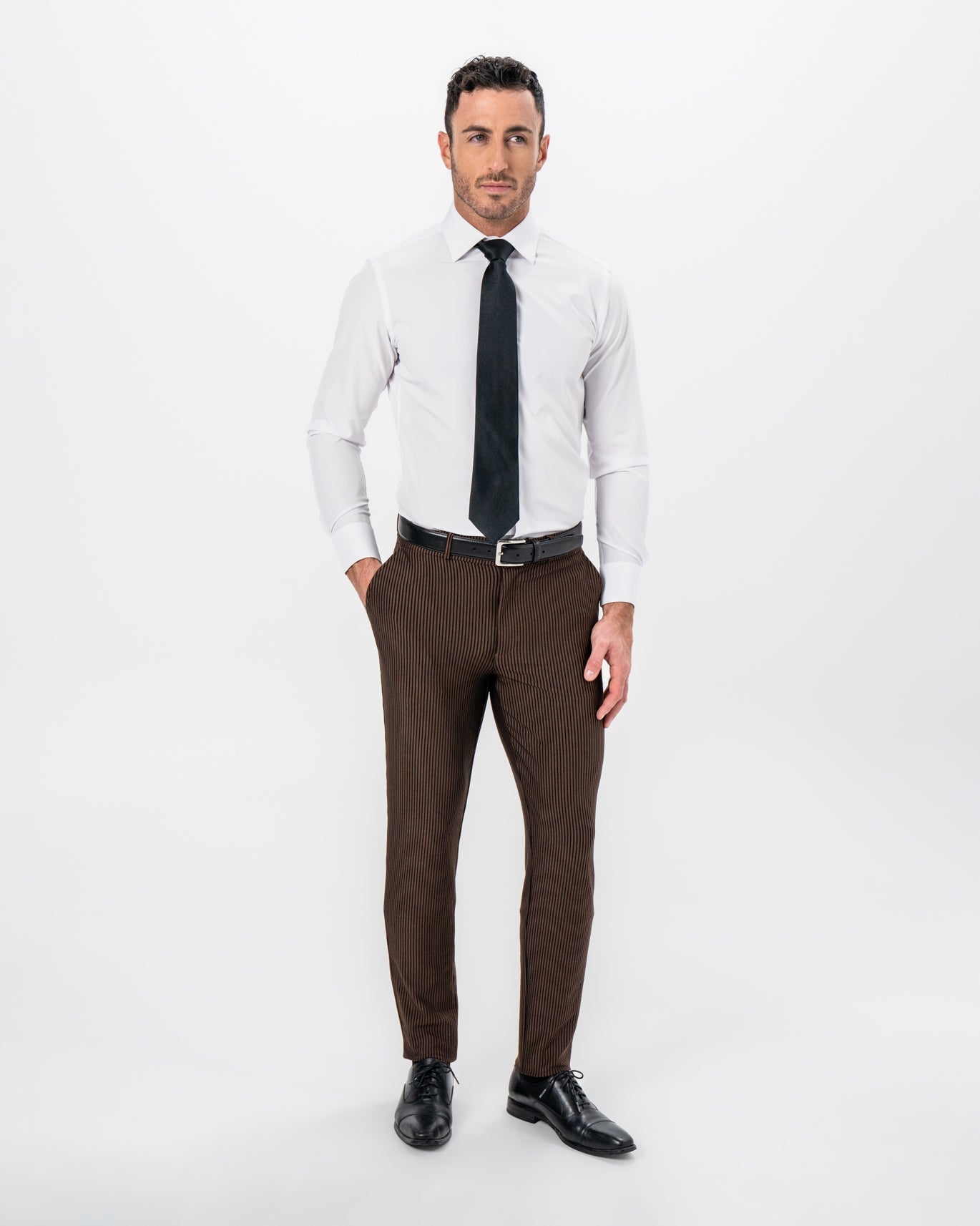 Athletic Fit Stretch Pants - Brown & Black Seersucker