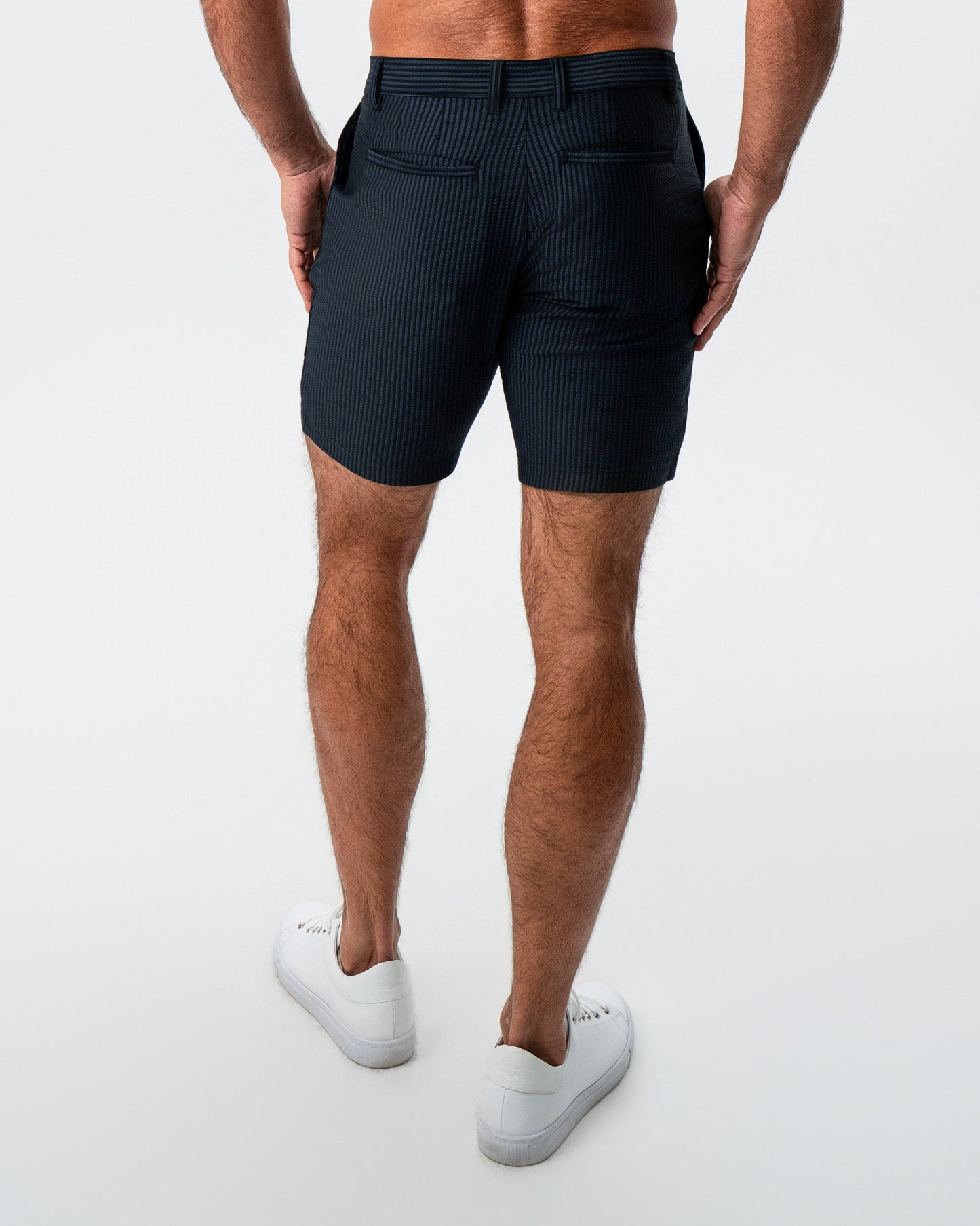 Athletic Fit Shorts - Navy & Black Seersucker