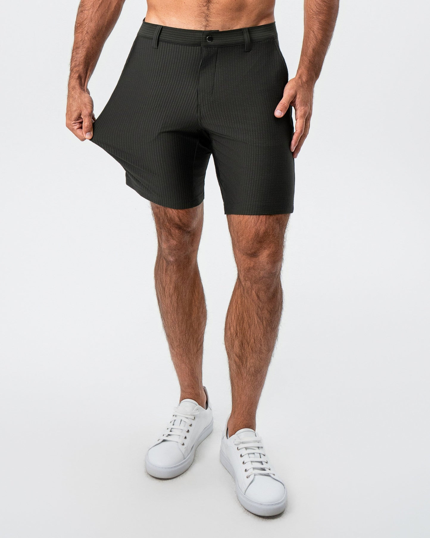 Athletic Fit Shorts - Army Green Seersucker