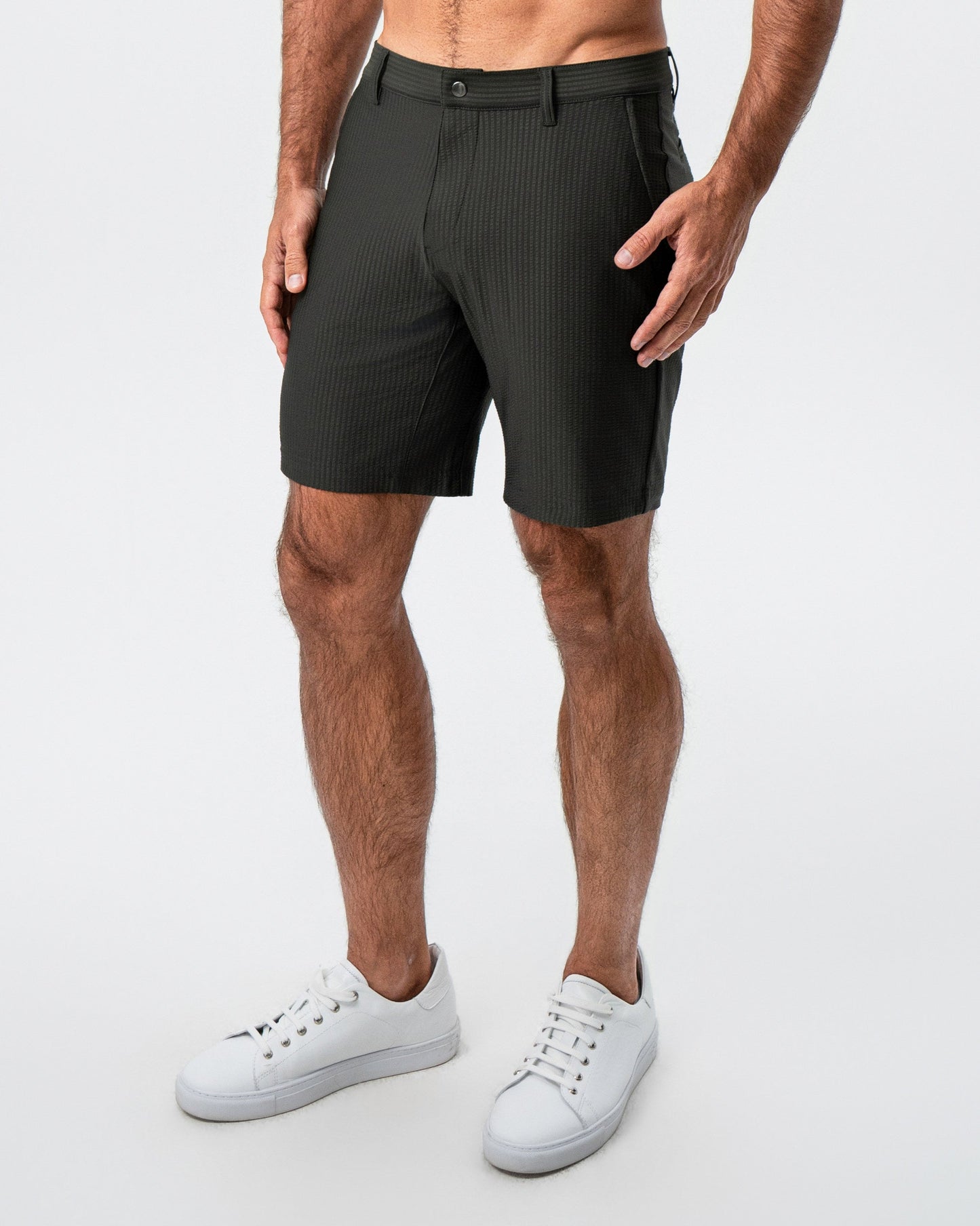 Athletic Fit Shorts - Army Green Seersucker