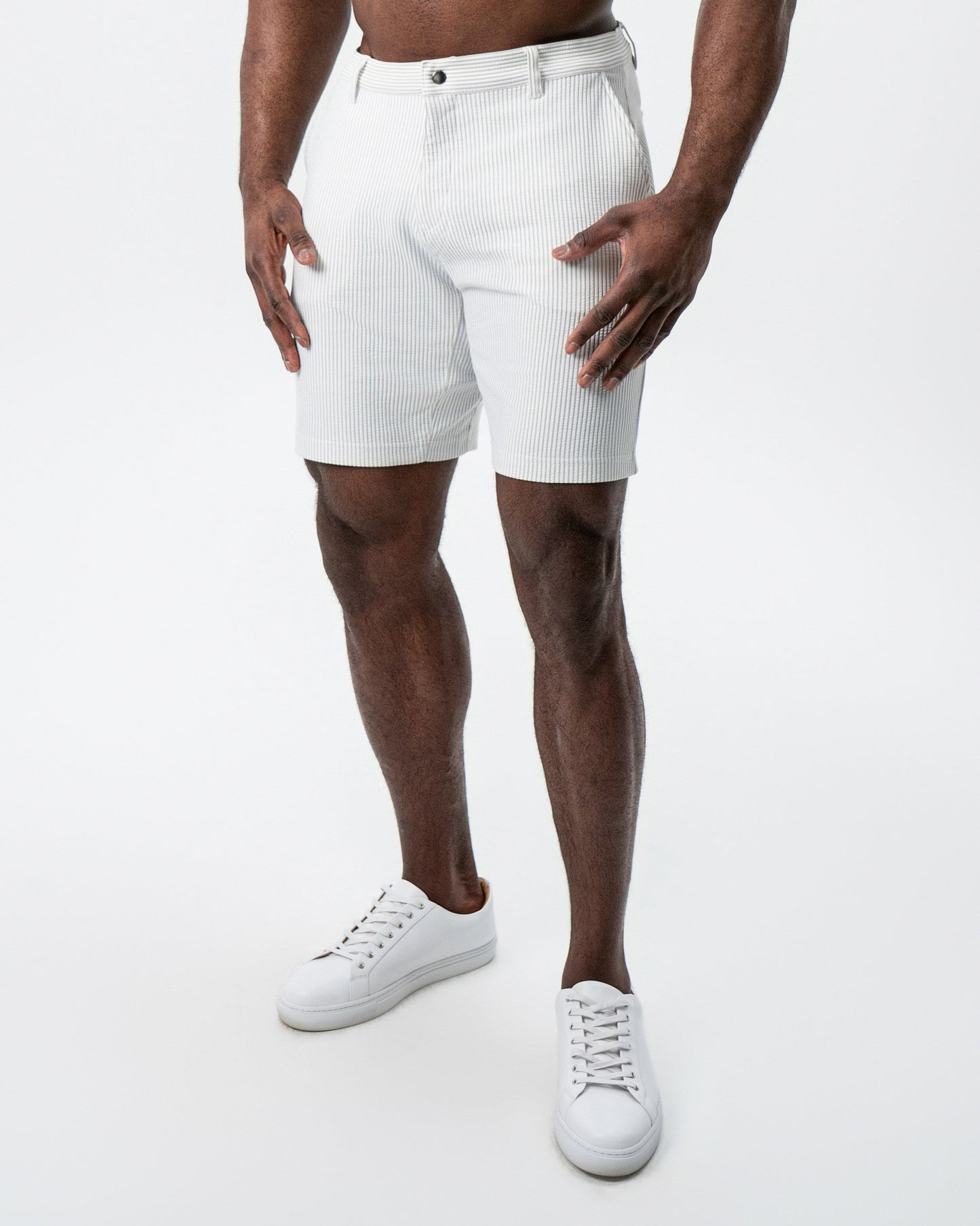 Athletic Fit Shorts - Grey & White Seersucker