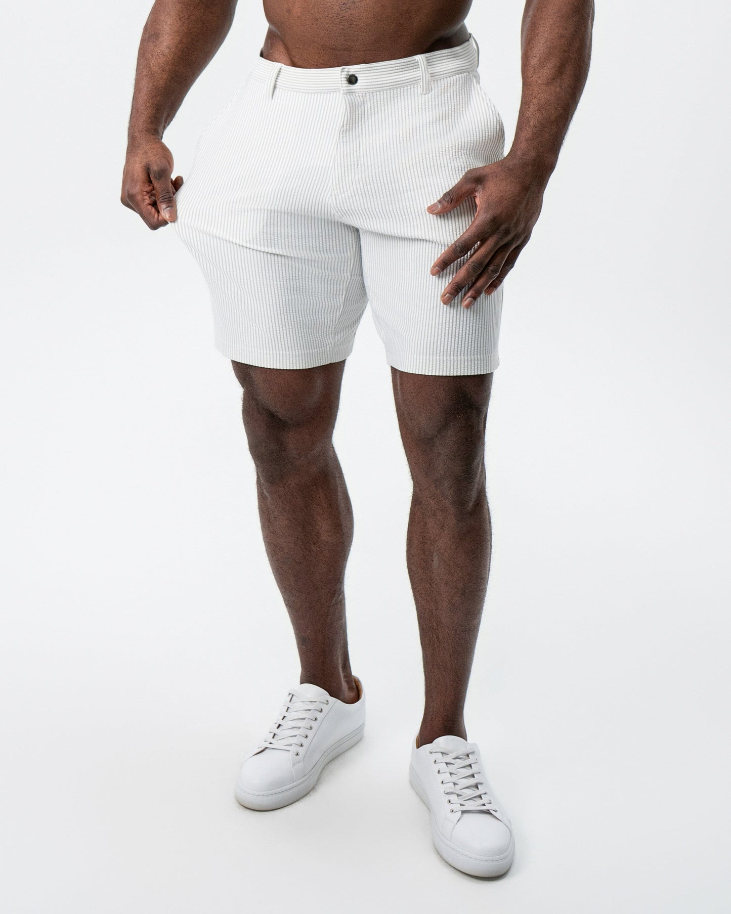 Athletic Fit Shorts - Grey & White Seersucker
