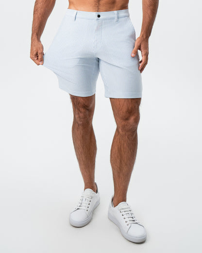 Athletic Fit Shorts - Light Blue & White Seersucker