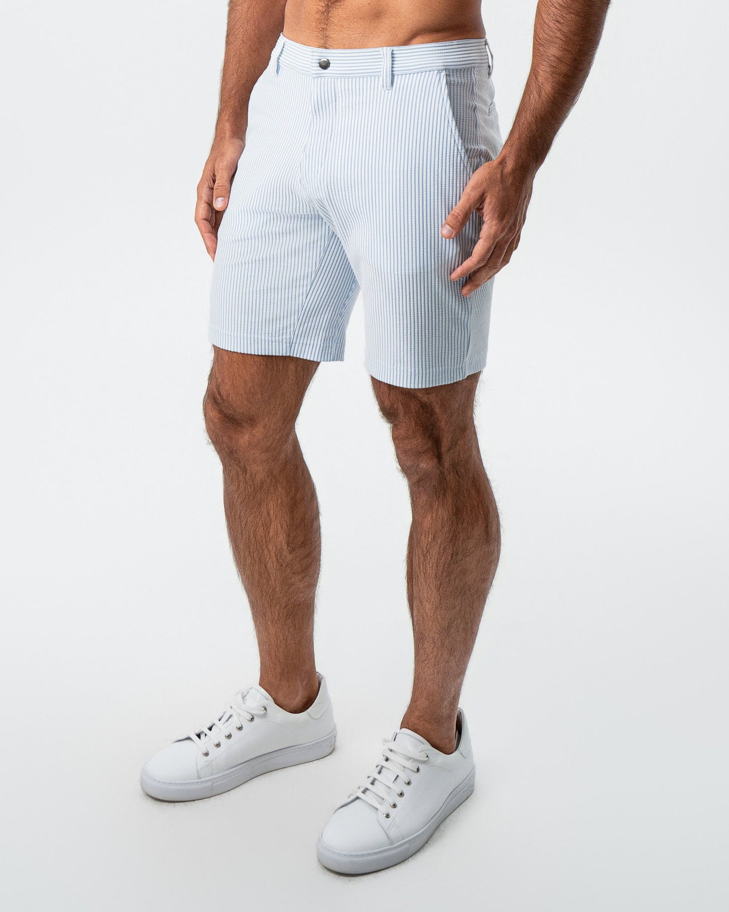 Athletic Fit Shorts - Light Blue & White Seersucker