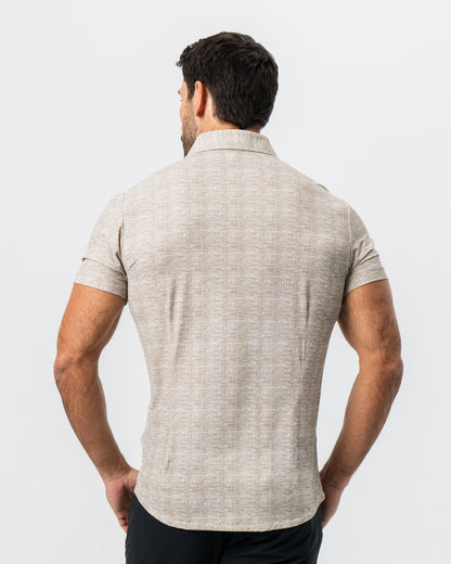 "The Giovanni" Printed Linen Olive Short Sleeve Button Down