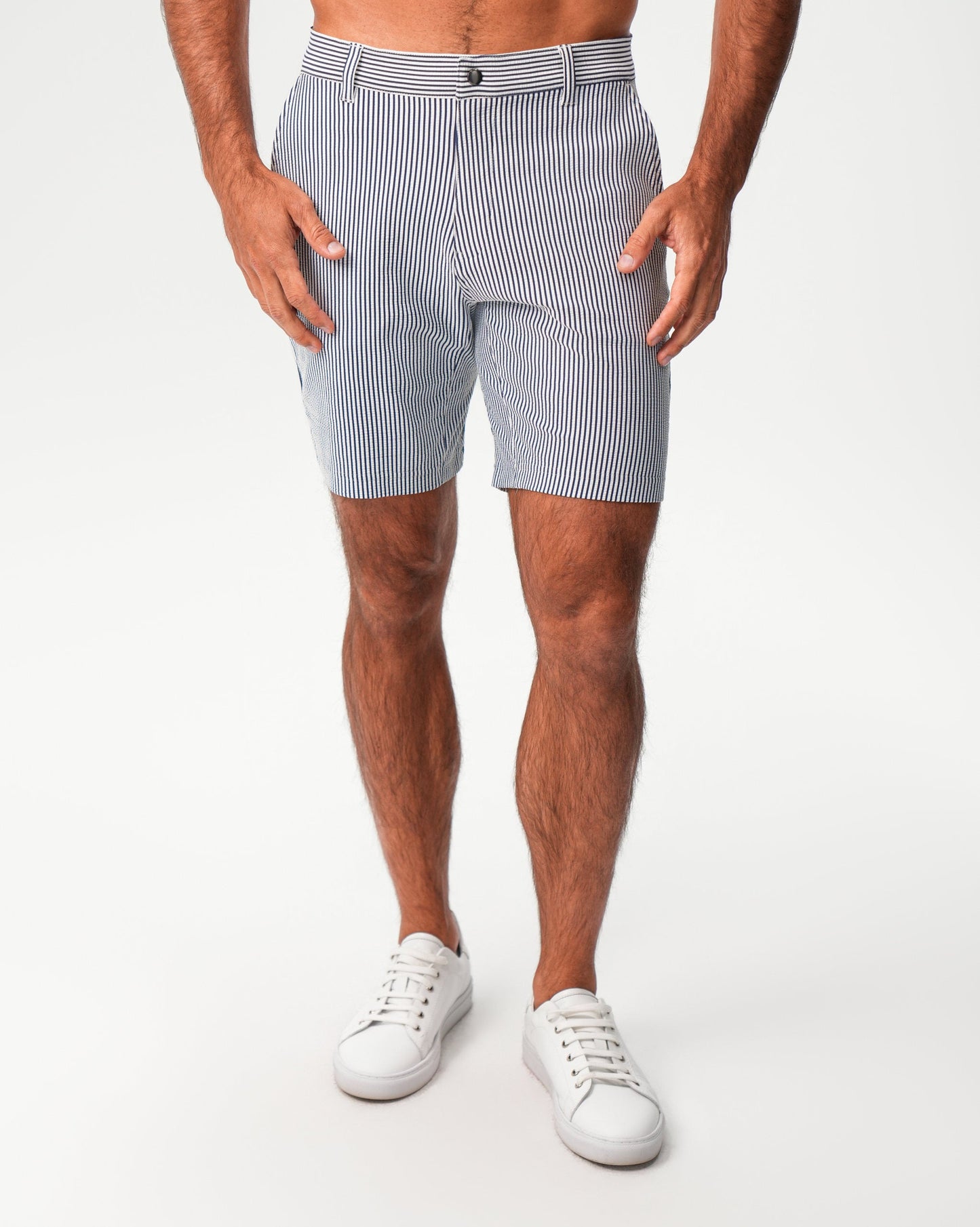 Athletic Fit Shorts - Navy & White Seersucker