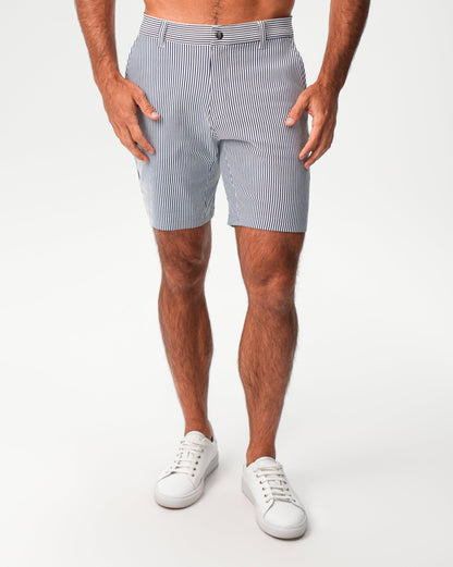 Athletic Fit Shorts - Navy & White Seersucker