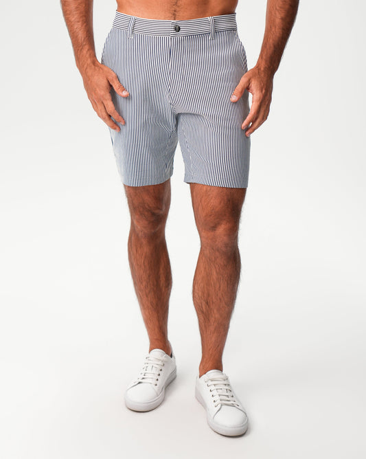 Athletic Fit Shorts - Navy & White Seersucker