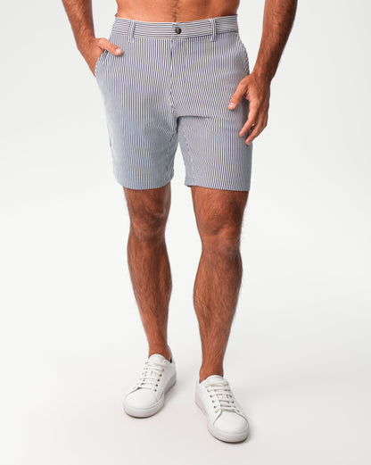 Athletic Fit Shorts - Navy & White Seersucker