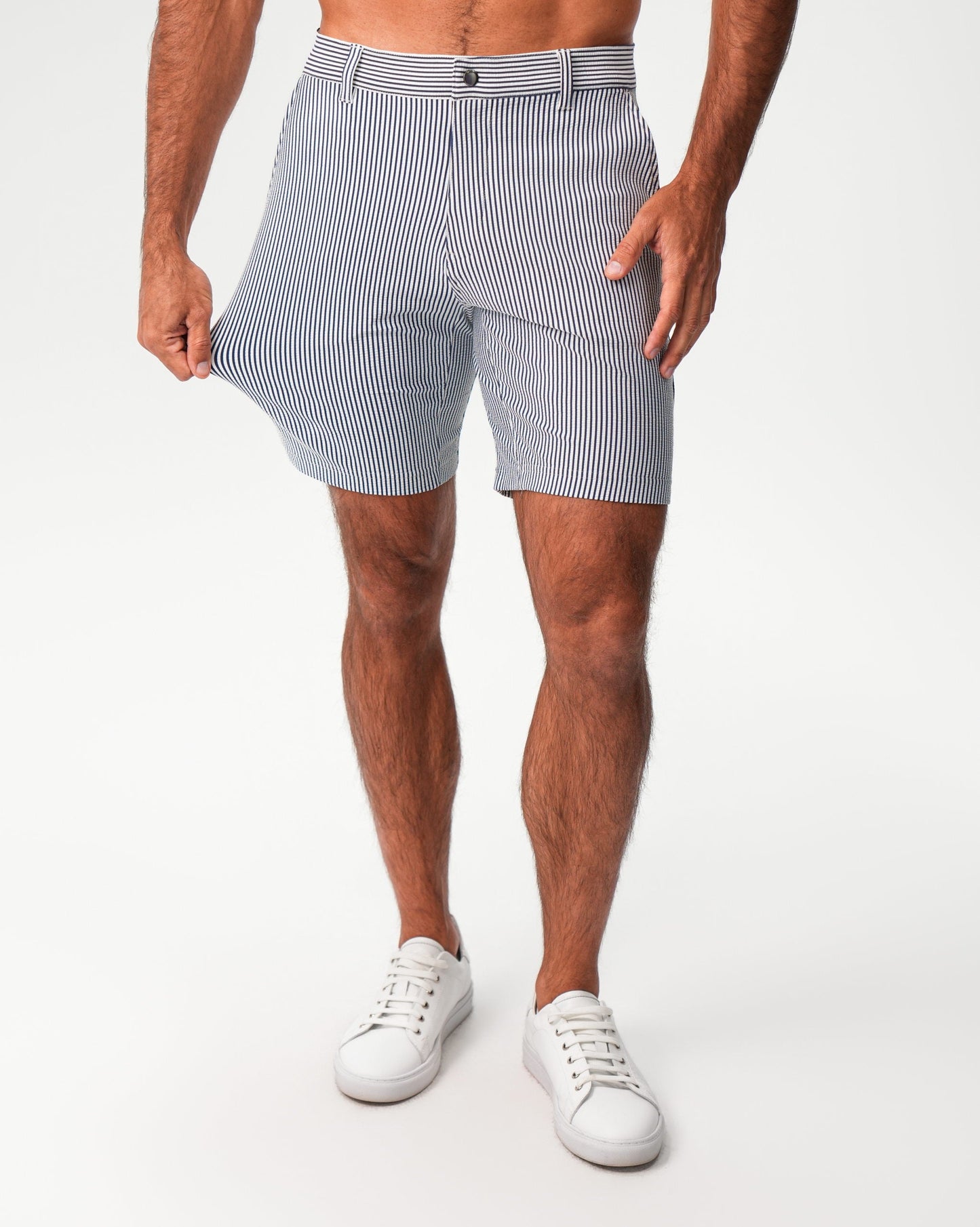 Athletic Fit Shorts - Navy & White Seersucker