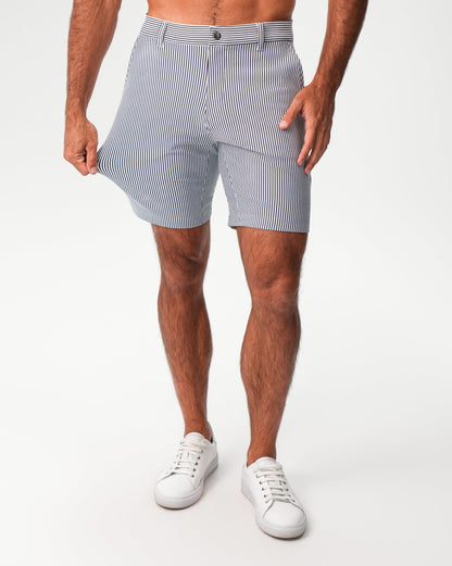 Athletic Fit Shorts - Navy & White Seersucker