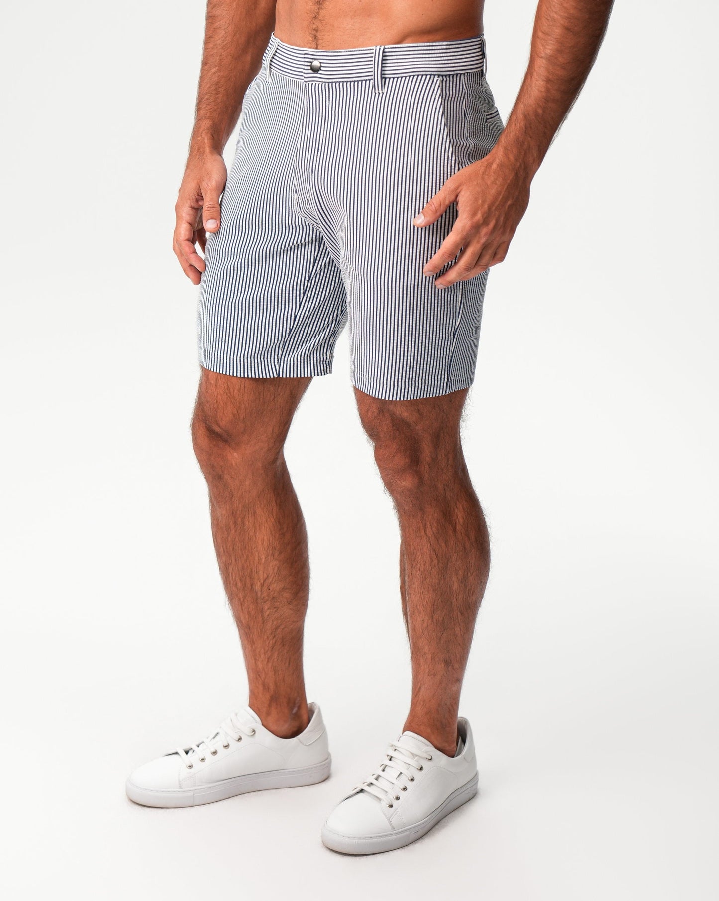 Athletic Fit Shorts - Navy & White Seersucker