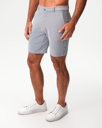 Athletic Fit Shorts - Navy & White Seersucker