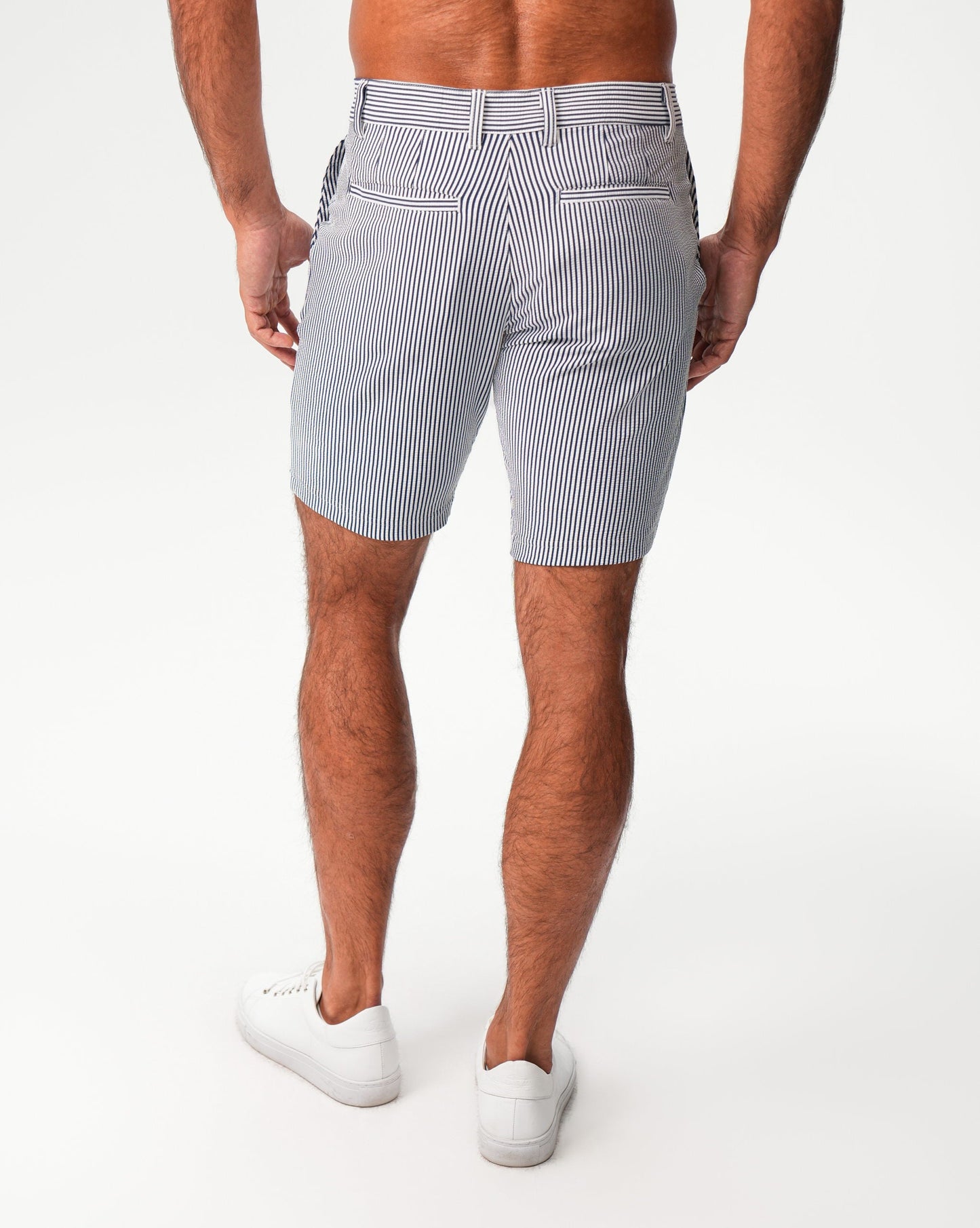 Athletic Fit Shorts - Navy & White Seersucker