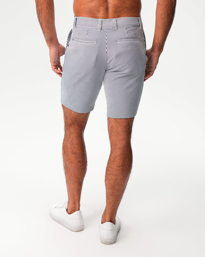 Athletic Fit Shorts - Navy & White Seersucker