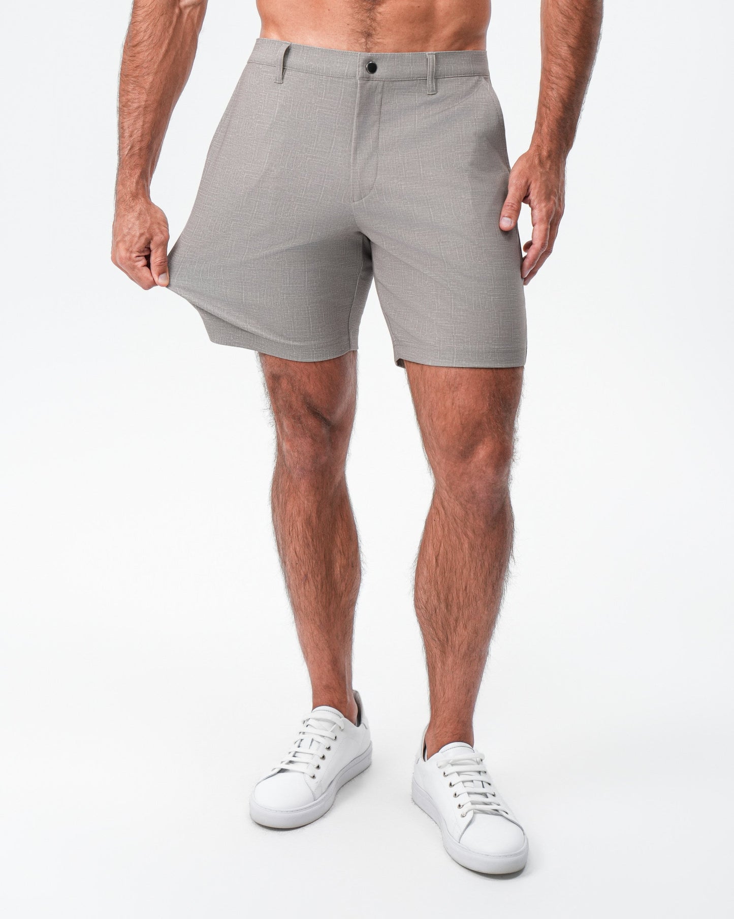Brushed Athletic Fit Short - Stone Crosshatch