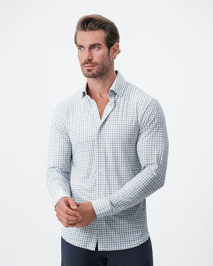 "The Dime" Sport Shirt - White, Grey & Light Blue Windowpane