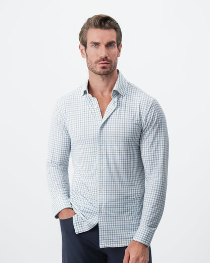 "The Dime" Sport Shirt - White, Grey & Light Blue Windowpane