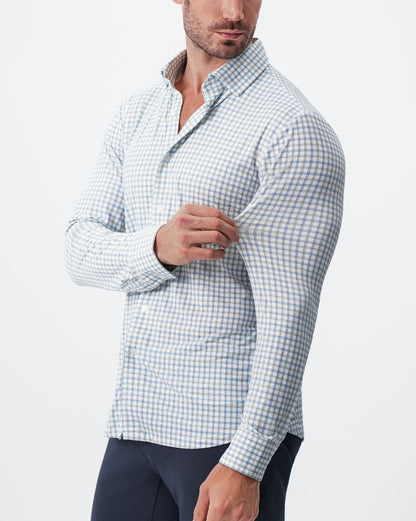 "The Dime" Sport Shirt - White, Grey & Light Blue Windowpane
