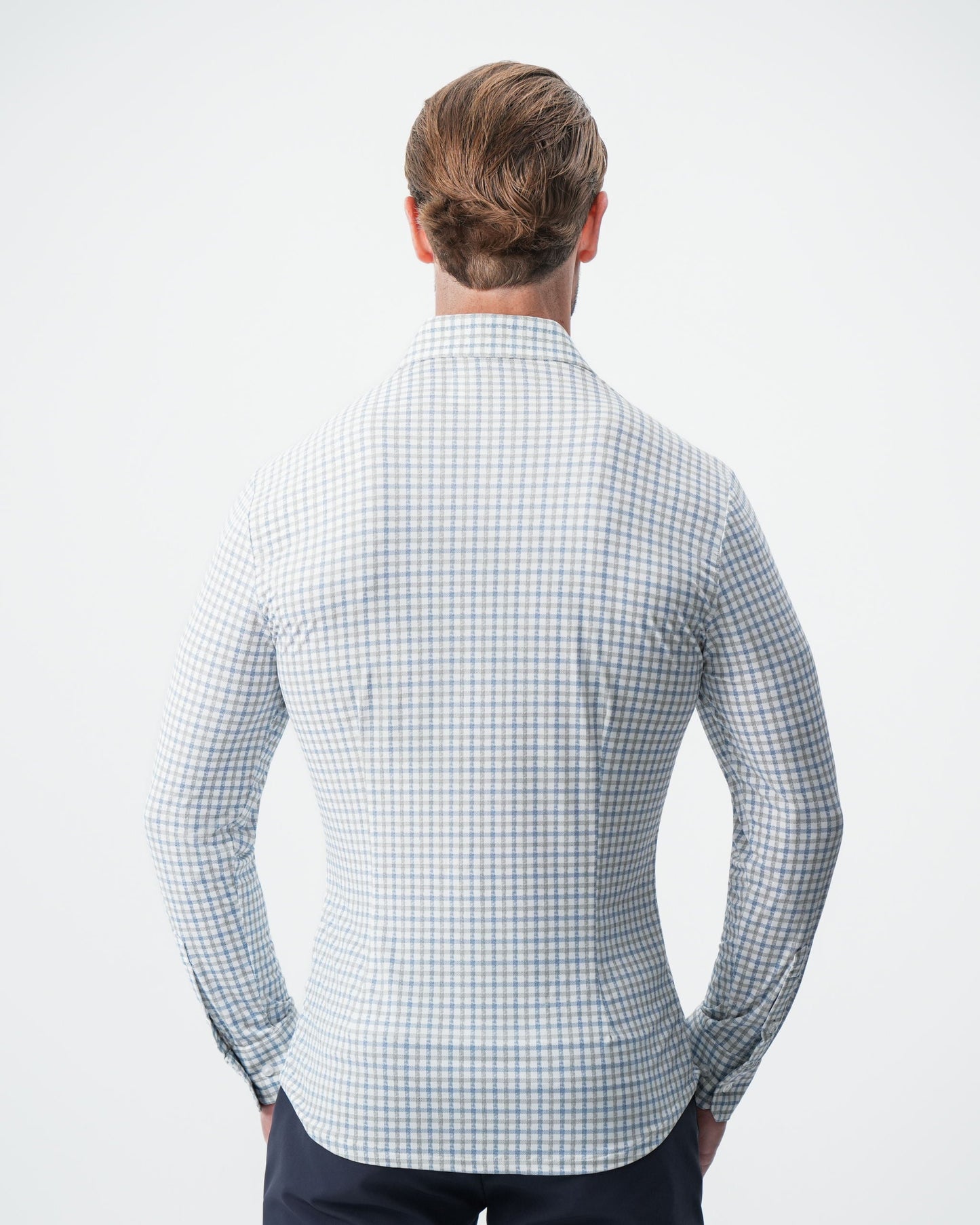 "The Dime" Sport Shirt - White, Grey & Light Blue Windowpane