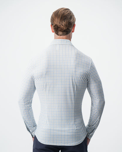 "The Dime" Sport Shirt - White, Grey & Light Blue Windowpane