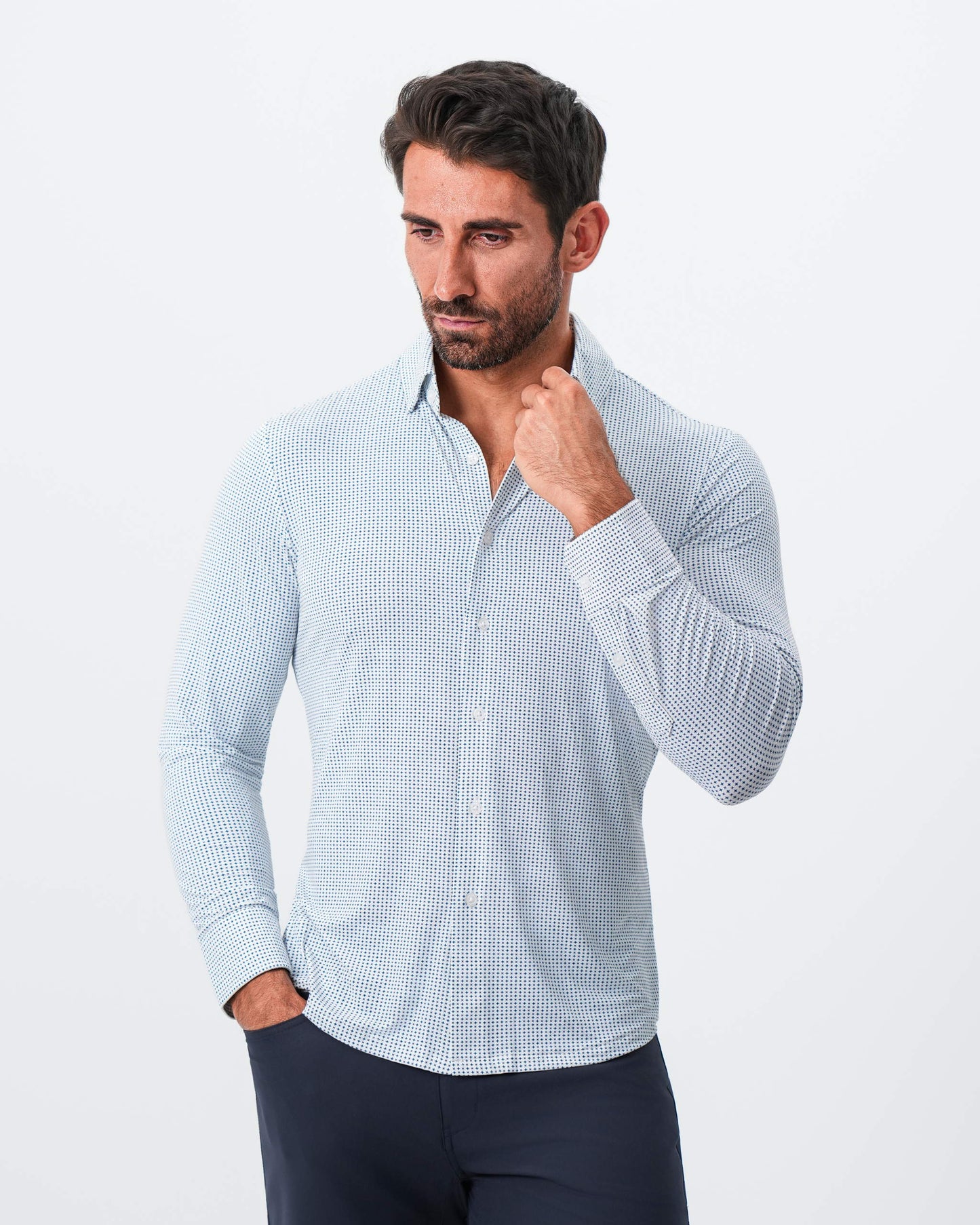 "The Guy" Sport Shirt - Navy & Light Blue Plus Print