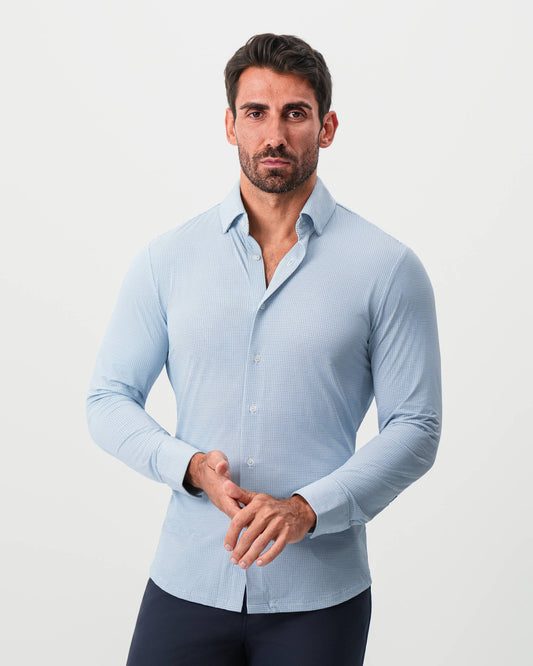 "The Wesley" Sport Shirt - Geo Light Blue & White Diamond