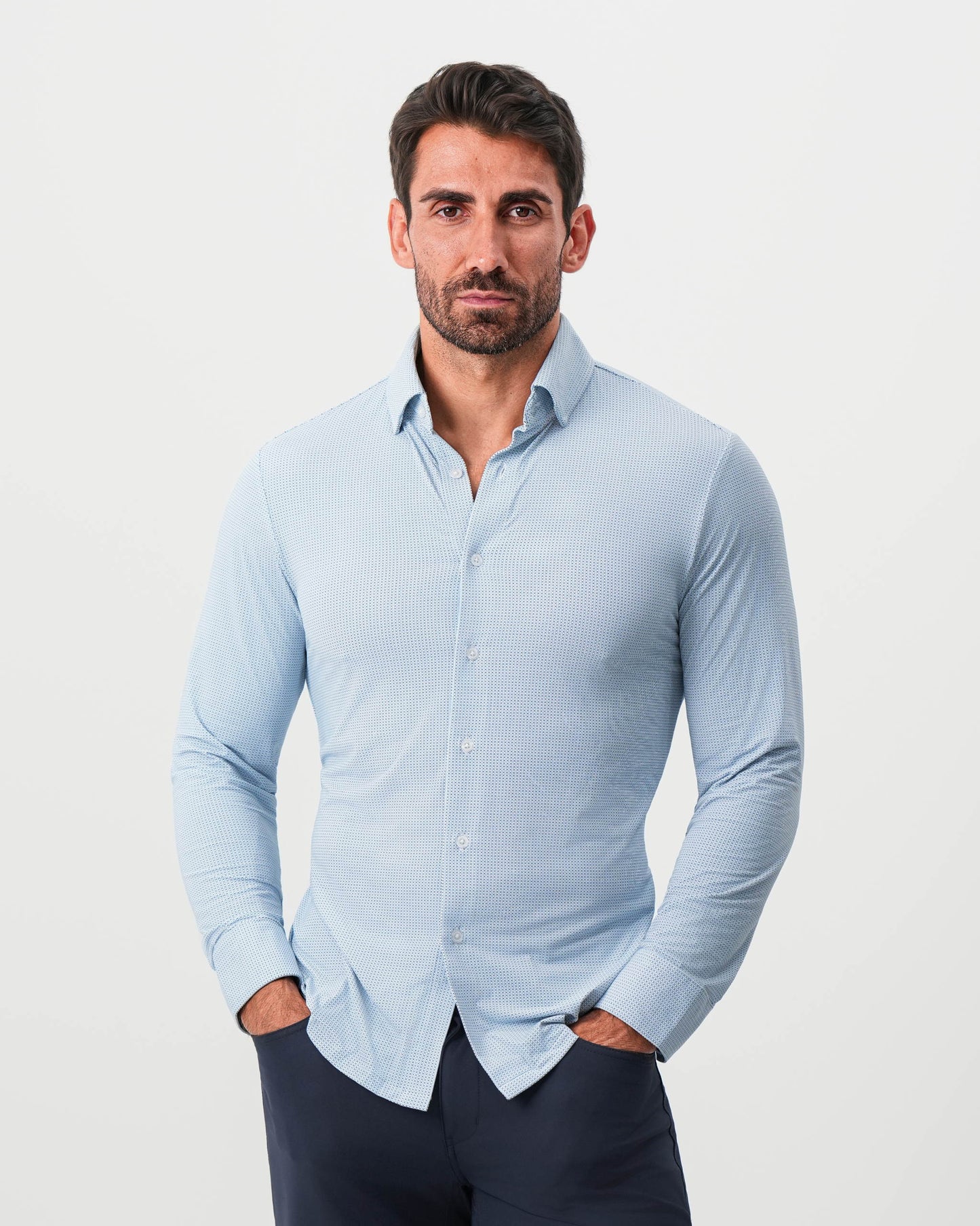 "The Wesley" Sport Shirt - Geo Light Blue & White Diamond