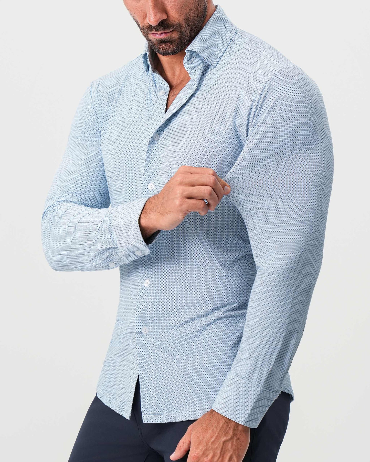 "The Wesley" Sport Shirt - Geo Light Blue & White Diamond
