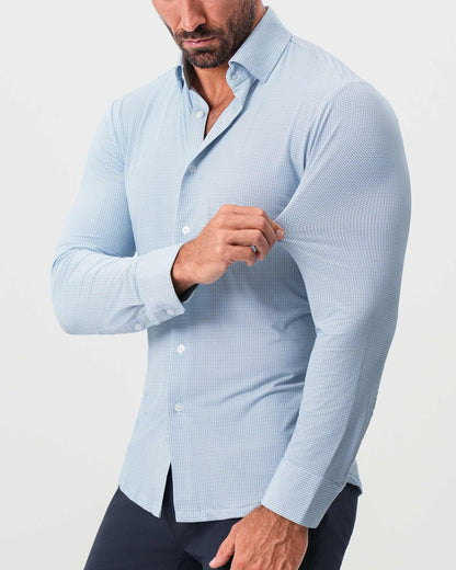 "The Wesley" Sport Shirt - Geo Light Blue & White Diamond
