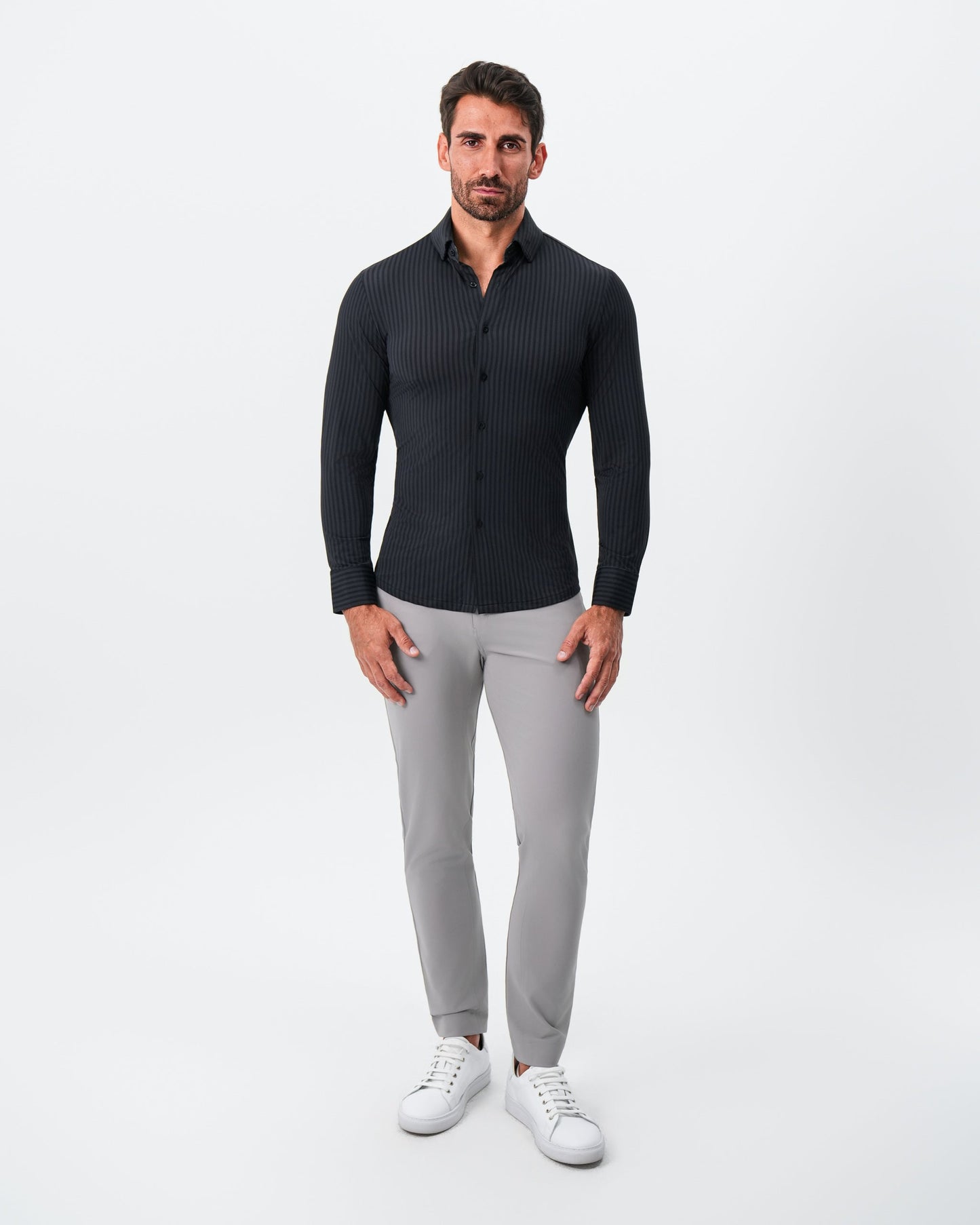"The Hartley" Sport Shirt - Black & Grey Bengal Stripe