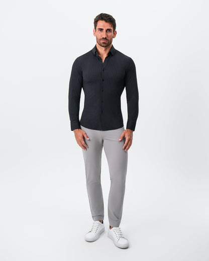 "The Hartley" Sport Shirt - Black & Grey Bengal Stripe
