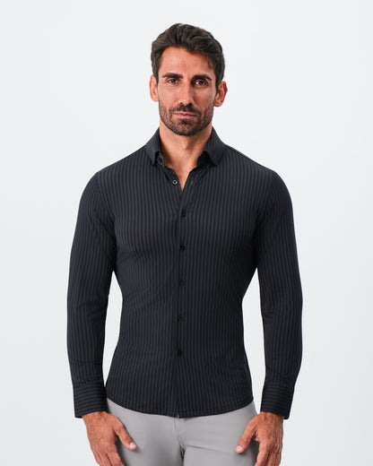 "The Hartley" Sport Shirt - Black & Grey Bengal Stripe