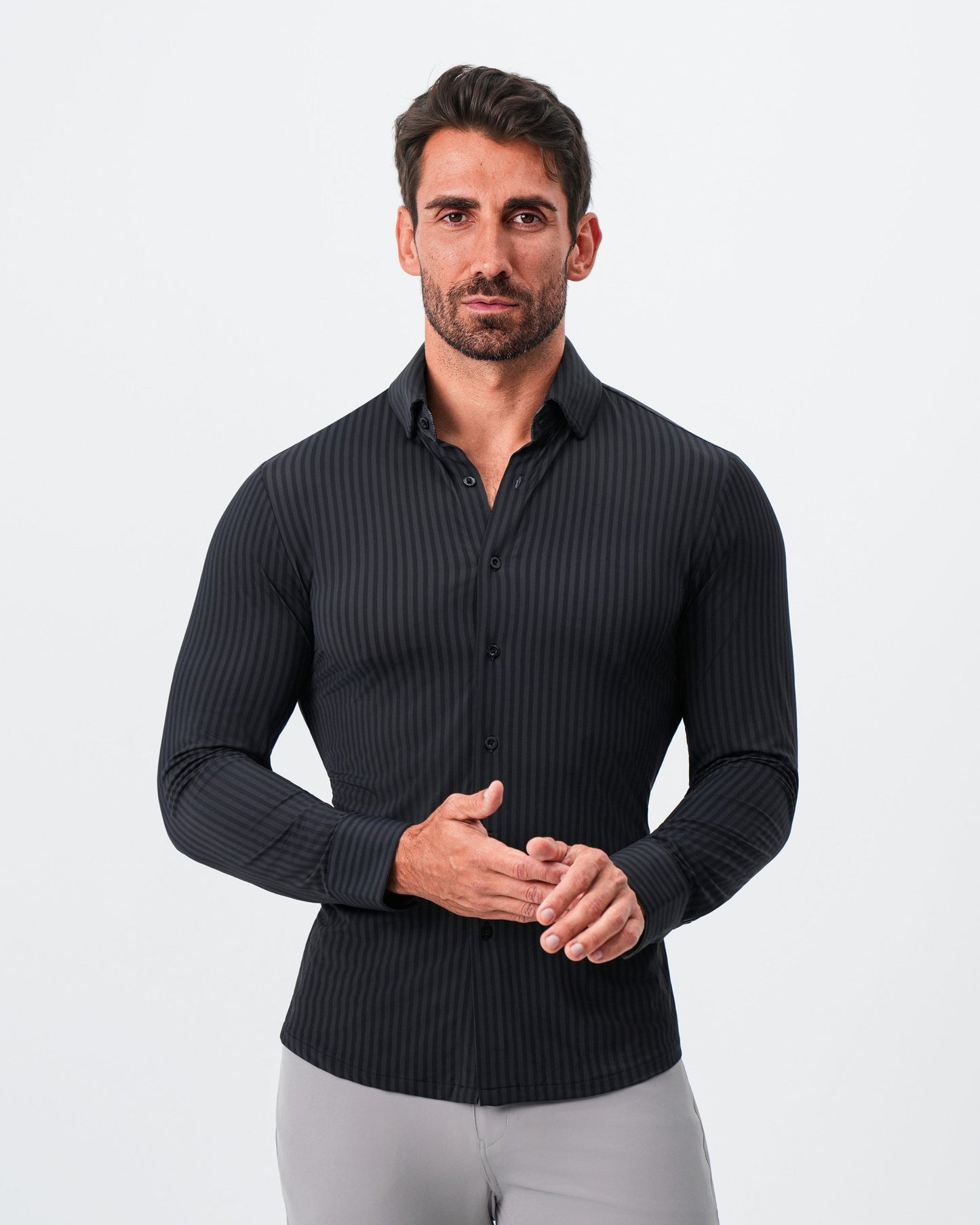 "The Hartley" Sport Shirt - Black & Grey Bengal Stripe