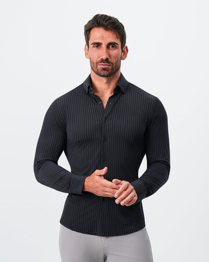 "The Hartley" Sport Shirt - Black & Grey Bengal Stripe