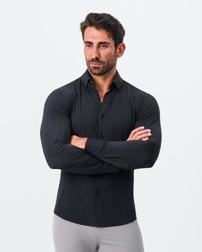 "The Hartley" Sport Shirt - Black & Grey Bengal Stripe