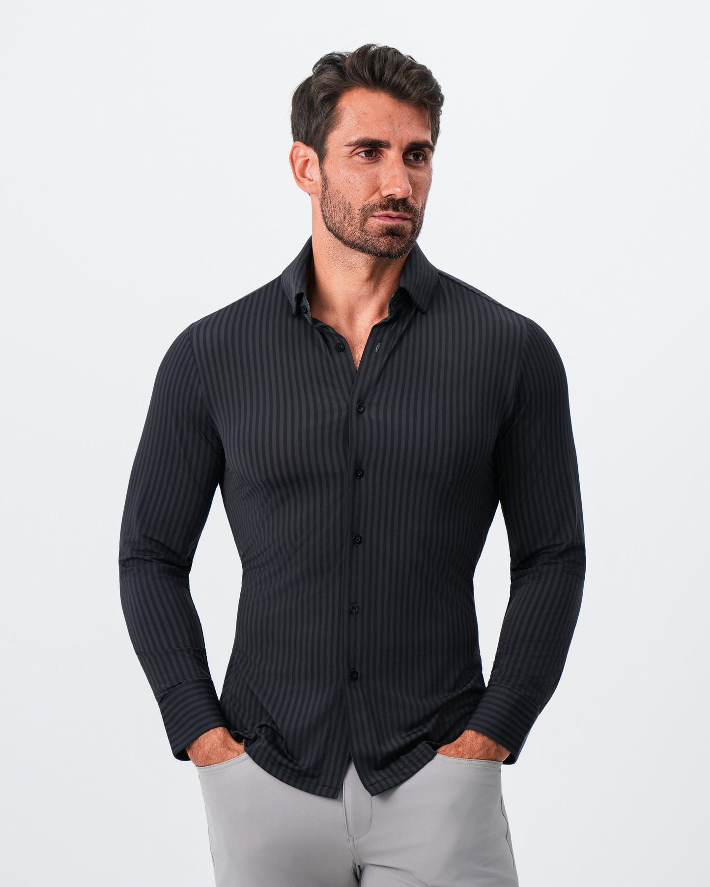 "The Hartley" Sport Shirt - Black & Grey Bengal Stripe