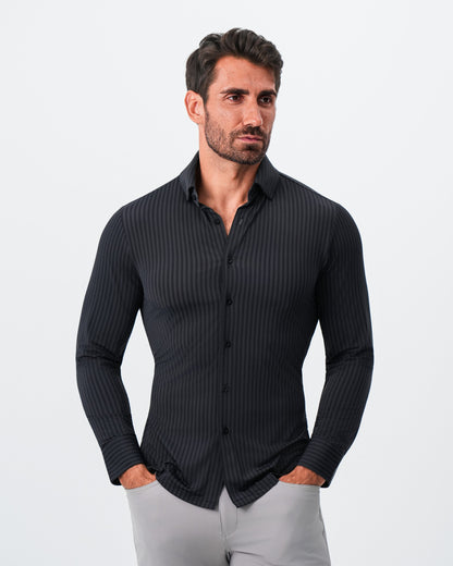 "The Hartley" Sport Shirt - Black & Grey Bengal Stripe