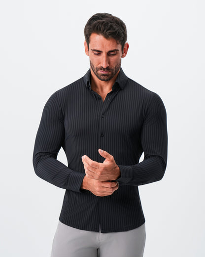 "The Hartley" Sport Shirt - Black & Grey Bengal Stripe