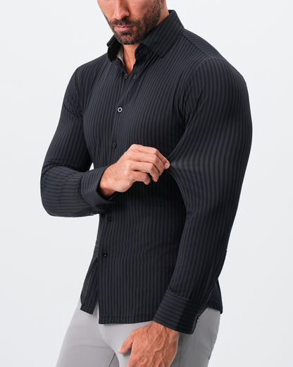 "The Hartley" Sport Shirt - Black & Grey Bengal Stripe