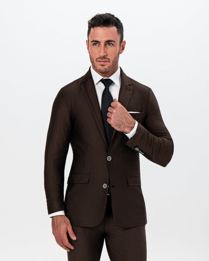 Athletic Fit Stretch Suit - Brown and Black Seersucker