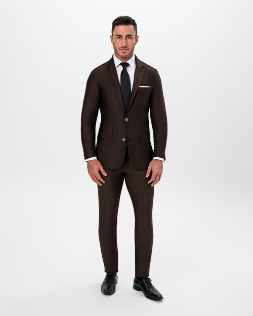 Athletic Fit Stretch Suit - Brown and Black Seersucker