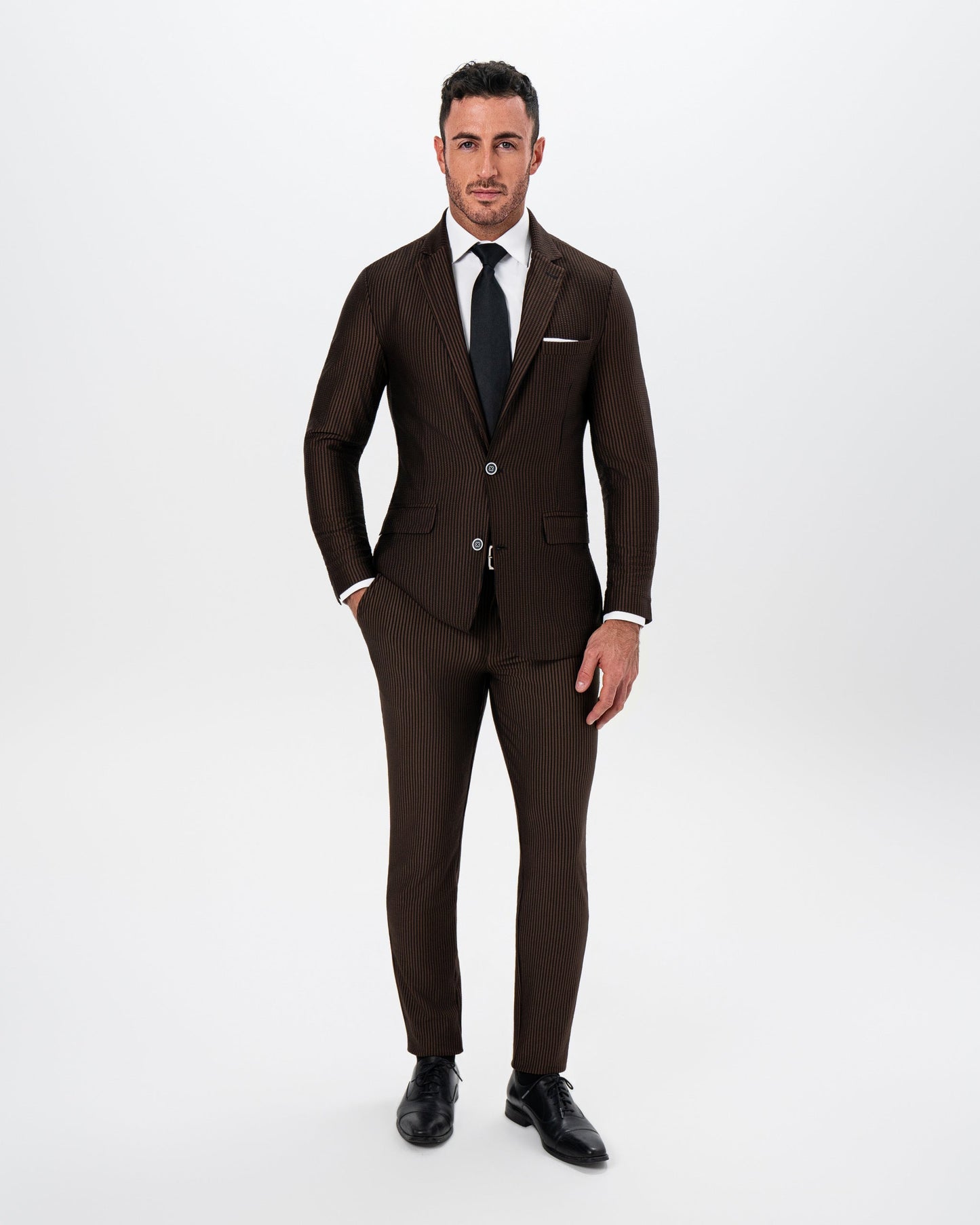 Athletic Fit Stretch Blazer - Brown & Black Seersucker