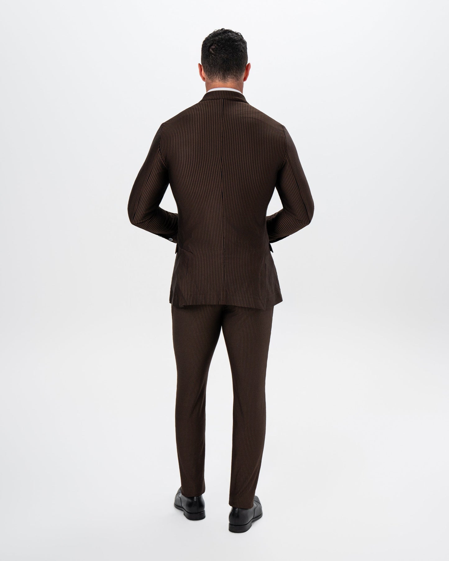 Athletic Fit Stretch Suit - Brown and Black Seersucker