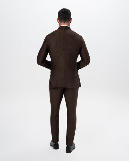 Athletic Fit Stretch Suit - Brown and Black Seersucker